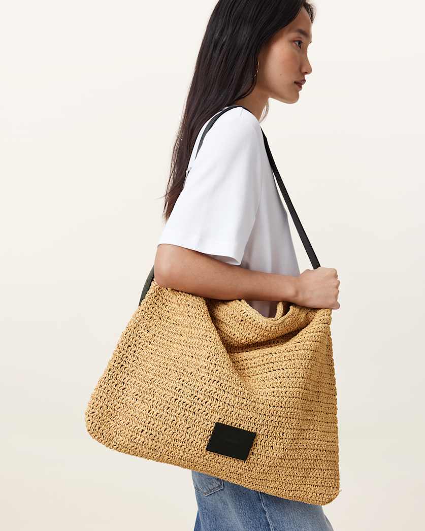 AllSaints Asha Woven Straw Hobo Shoulder Bag Women's Natural Women's