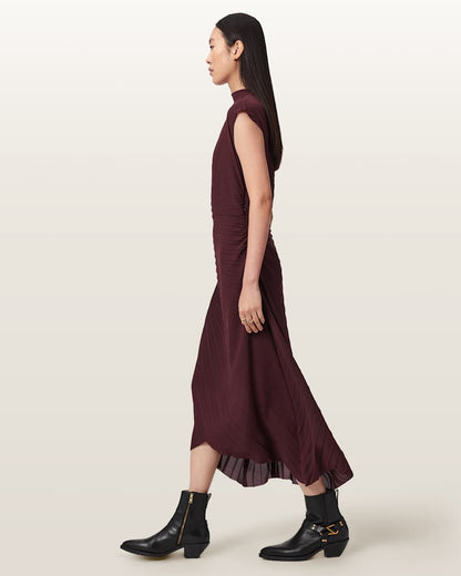 AllSaints Rayanna Pleated Midi Dress Women's Oxblood Red Women's