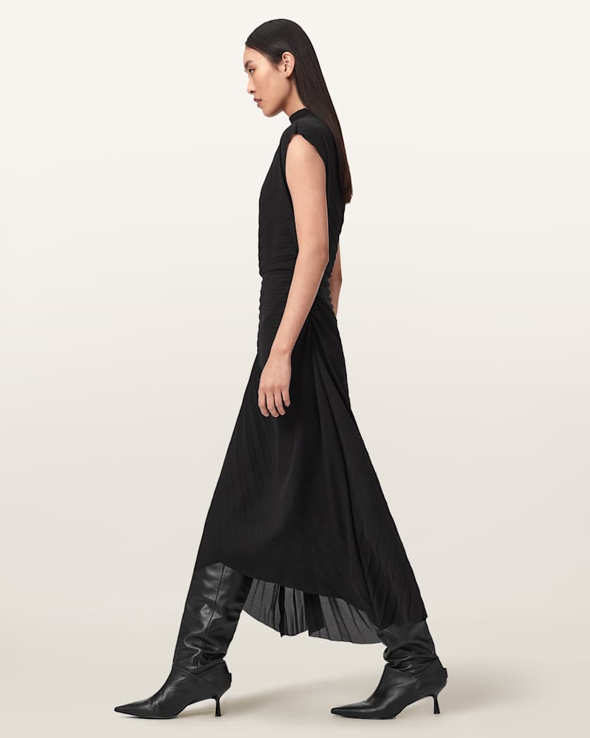 AllSaints Rayanna Pleated Midi Dress Women's Oxblood Red Women's