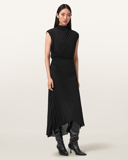 AllSaints Rayanna Pleated Midi Dress Women's Oxblood Red Women's