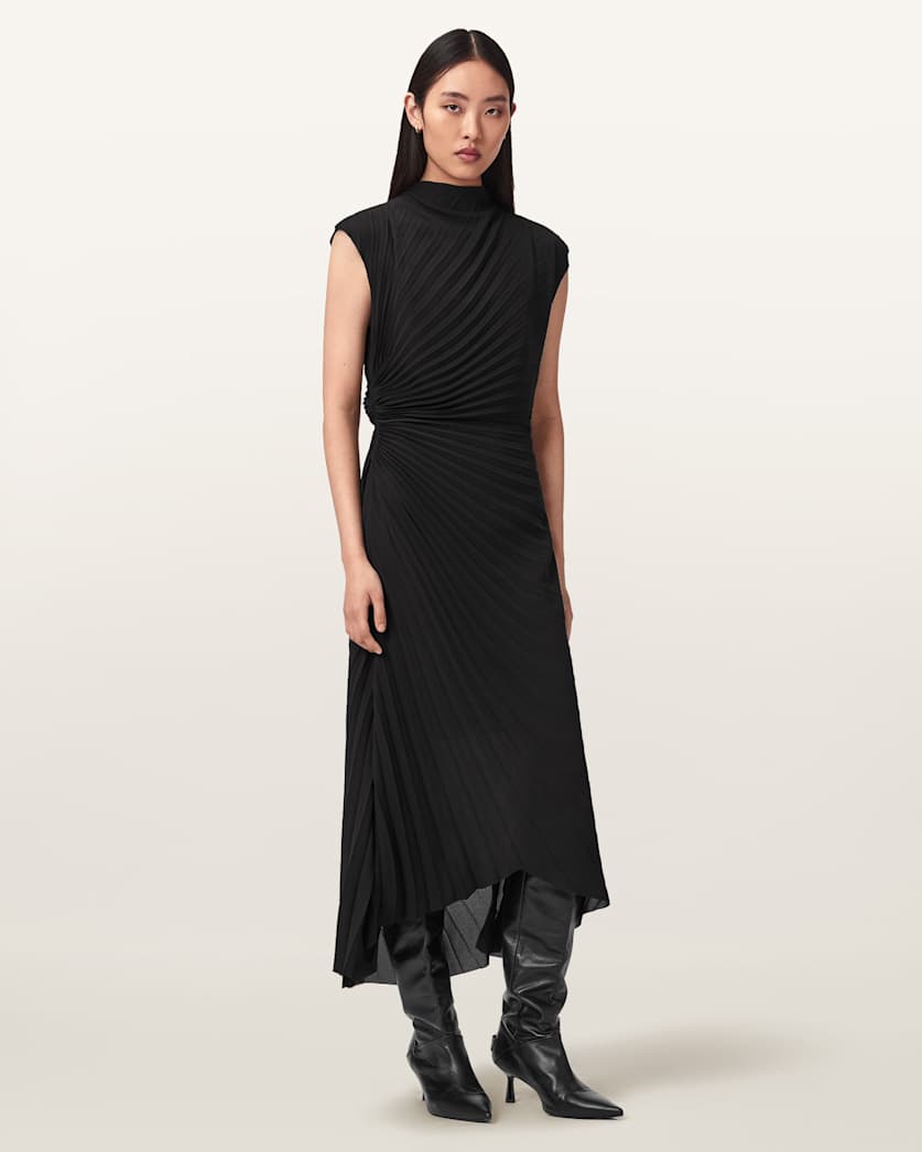 AllSaints Rayanna Pleated Midi Dress Women's Oxblood Red Women's