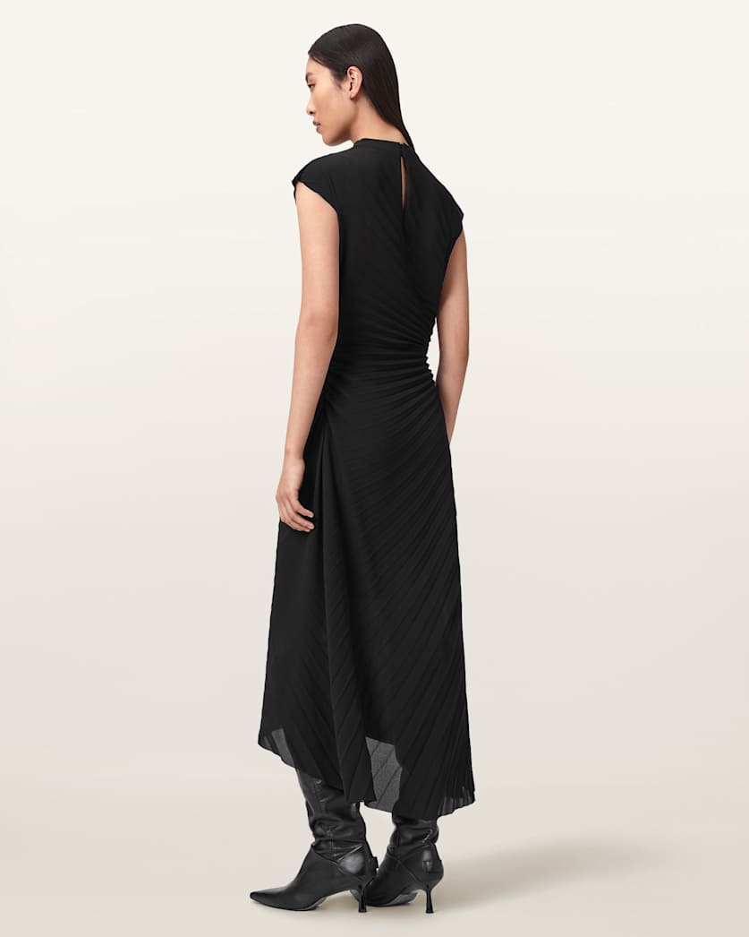 AllSaints Rayanna Pleated Midi Dress Women's Oxblood Red Women's