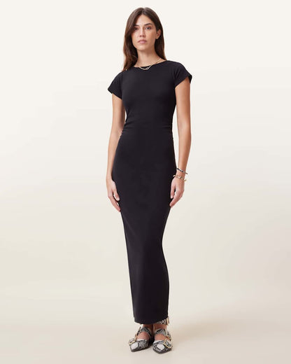 AllSaints Katarina Short Sleeve Slim Fit Maxi Dress Women's Black Women's