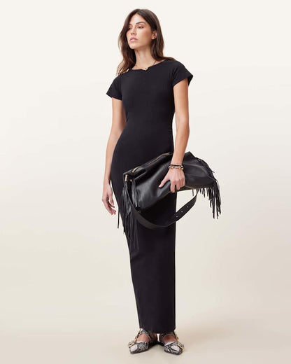 AllSaints Katarina Short Sleeve Slim Fit Maxi Dress Women's Black Women's
