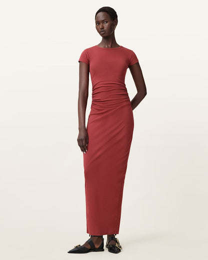 AllSaints Katarina Short Sleeve Slim Fit Maxi Dress Women's Black Women's