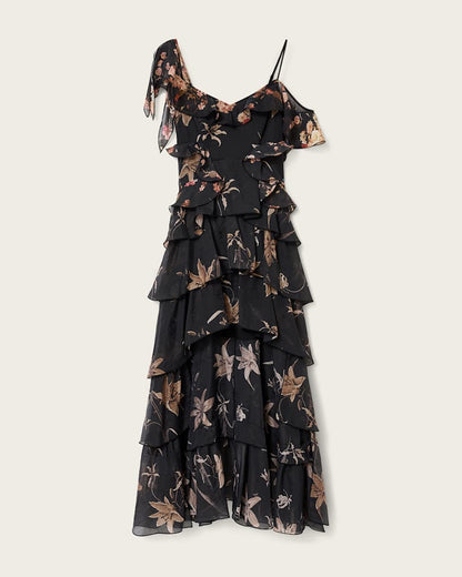 AllSaints Sienna Ruffle Maxi Dress Women's Petra Sepia Brown Women's