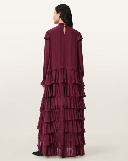 AllSaints Cavarly Tiered Ruffle Maxi Dress Women's Tawny Port Red Women's
