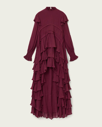 AllSaints Cavarly Tiered Ruffle Maxi Dress Women's Tawny Port Red Women's
