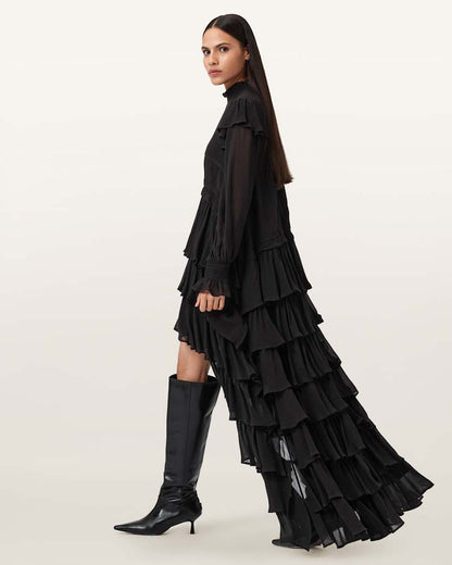 AllSaints Cavarly Tiered Ruffle Maxi Dress Women's Tawny Port Red Women's