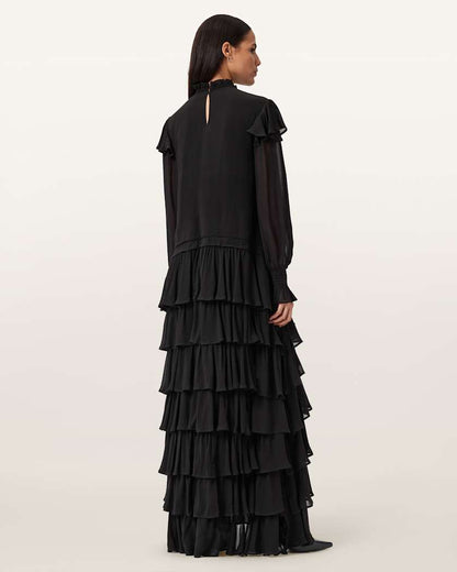AllSaints Cavarly Tiered Ruffle Maxi Dress Women's Tawny Port Red Women's