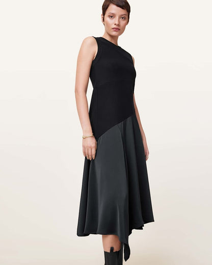 AllSaints Pia Asymmetric Satin Dress Women's Black Women's