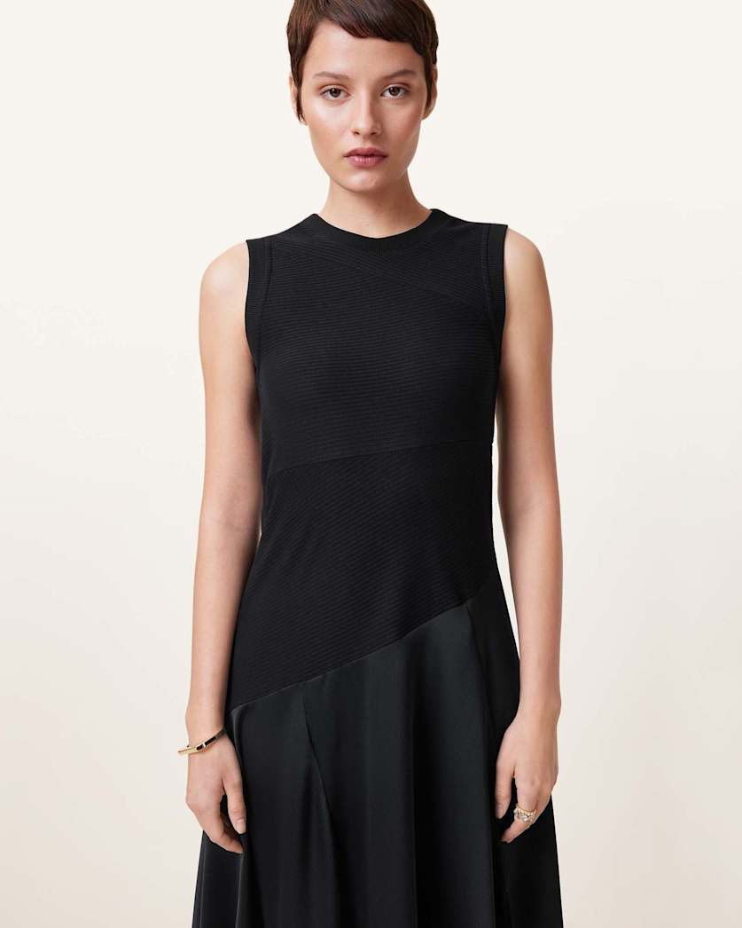 AllSaints Pia Asymmetric Satin Dress Women's Black Women's