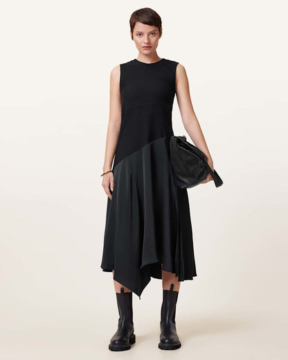 AllSaints Pia Asymmetric Satin Dress Women's Black Women's