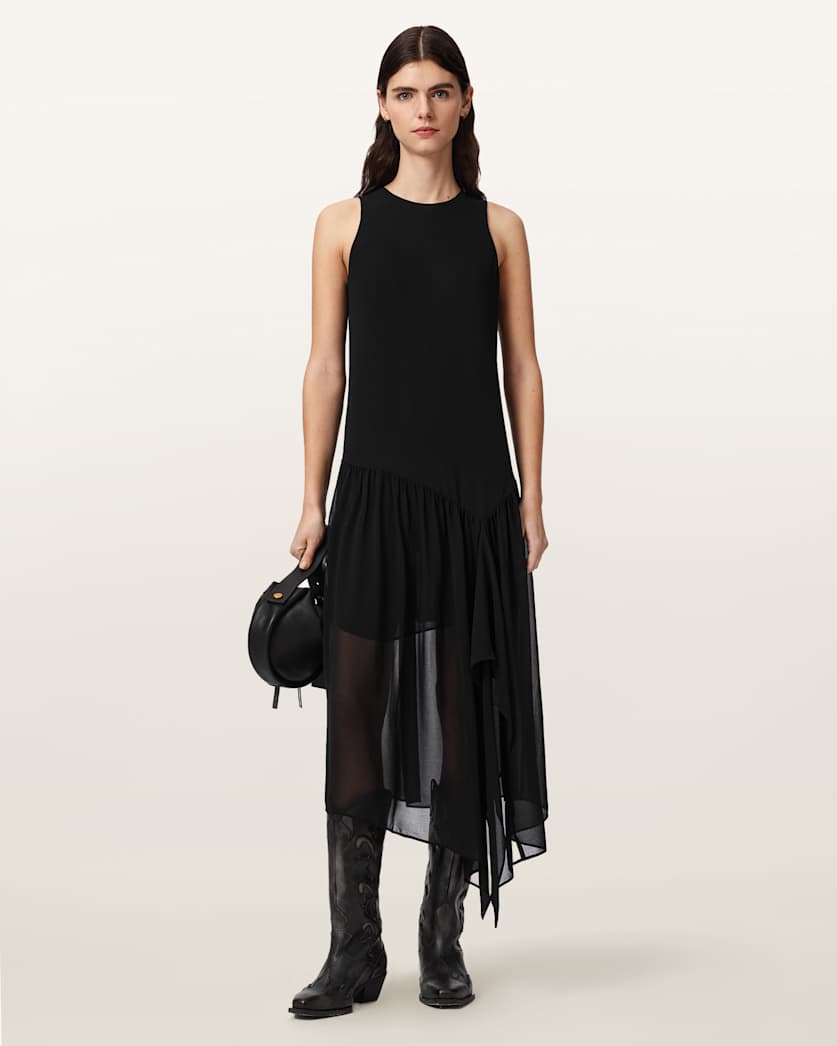 AllSaints Cyra Asymmetric Maxi Dress Women's Black Women's