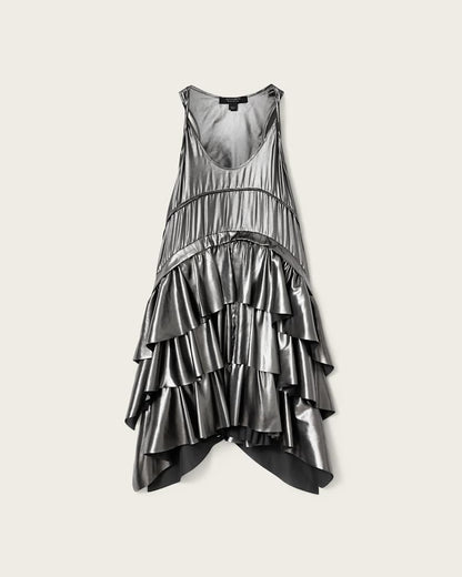 AllSaints Cavarly Metallic Mini Dress Women's Metallic Silver Women's