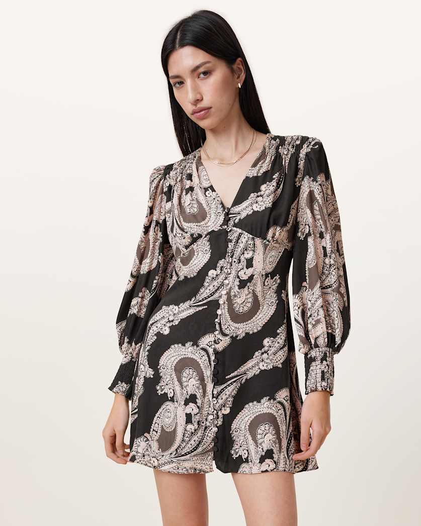 AllSaints Auden Sanibel Print Mini Dress Women's Lita Black Women's