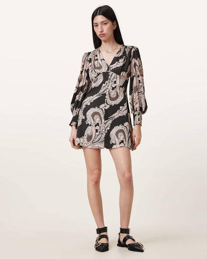 AllSaints Auden Sanibel Print Mini Dress Women's Lita Black Women's