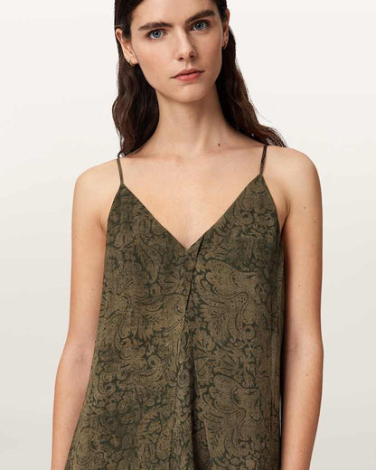AllSaints Vanda V Neck Midi Dress Women's Sirius Gold Black Women's