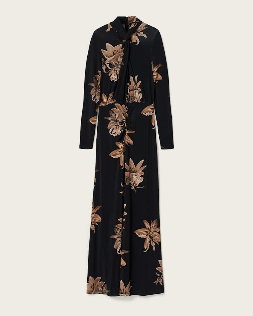 AllSaints Mina Floral A Line Maxi Dress Women's Petra Black Women's