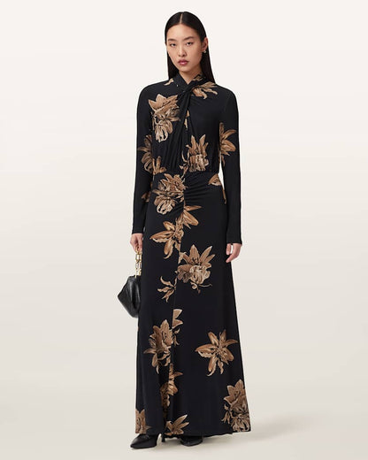 AllSaints Mina Floral A Line Maxi Dress Women's Petra Black Women's
