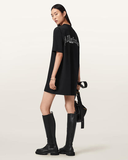 AllSaints Descent Jersey Mini T Shirt Dress Women's Washed Black Women's