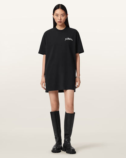 AllSaints Descent Jersey Mini T Shirt Dress Women's Washed Black Women's