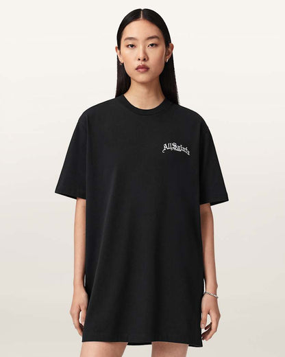 AllSaints Descent Jersey Mini T Shirt Dress Women's Washed Black Women's