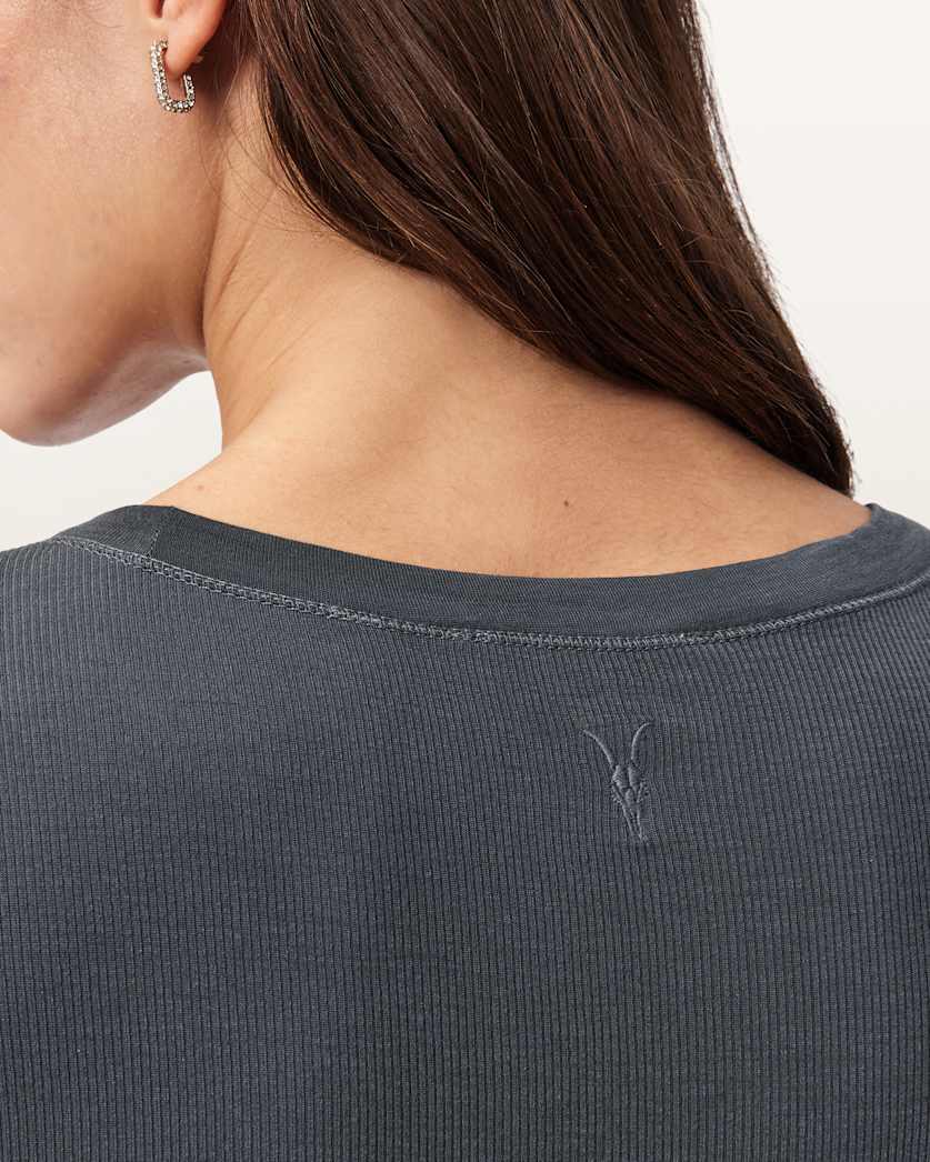 AllSaints Rina Long Sleeve Crew Neck T Shirt Women's Hazed Grey Women's