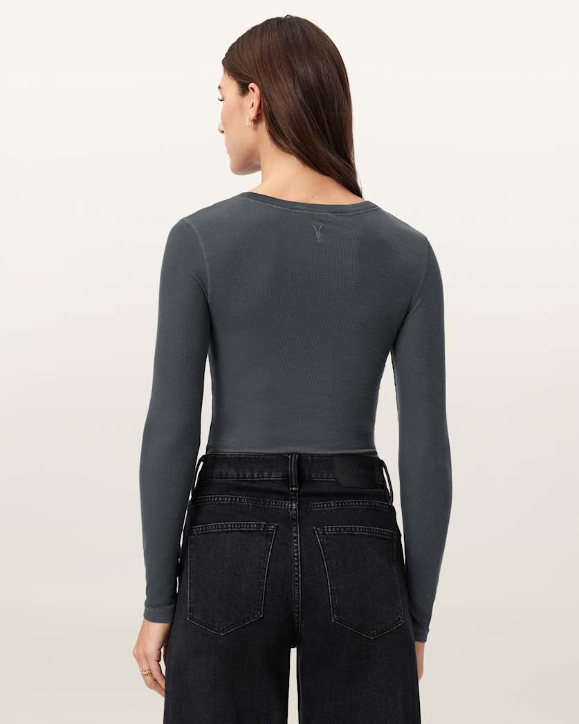AllSaints Rina Long Sleeve Crew Neck T Shirt Women's Hazed Grey Women's