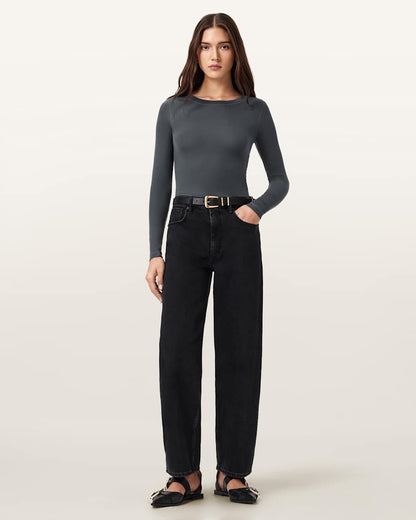AllSaints Rina Long Sleeve Crew Neck T Shirt Women's Hazed Grey Women's