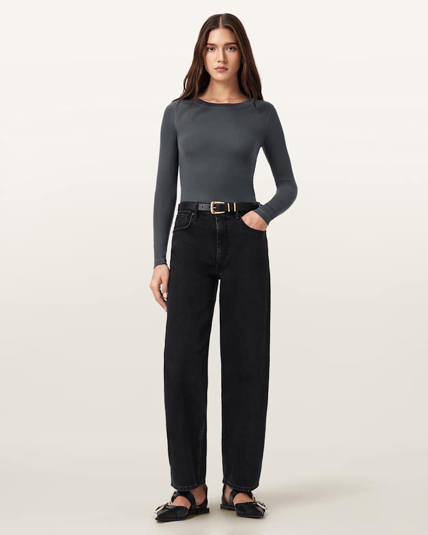 AllSaints Rina Long Sleeve Crew Neck T Shirt Women's Hazed Grey Women's