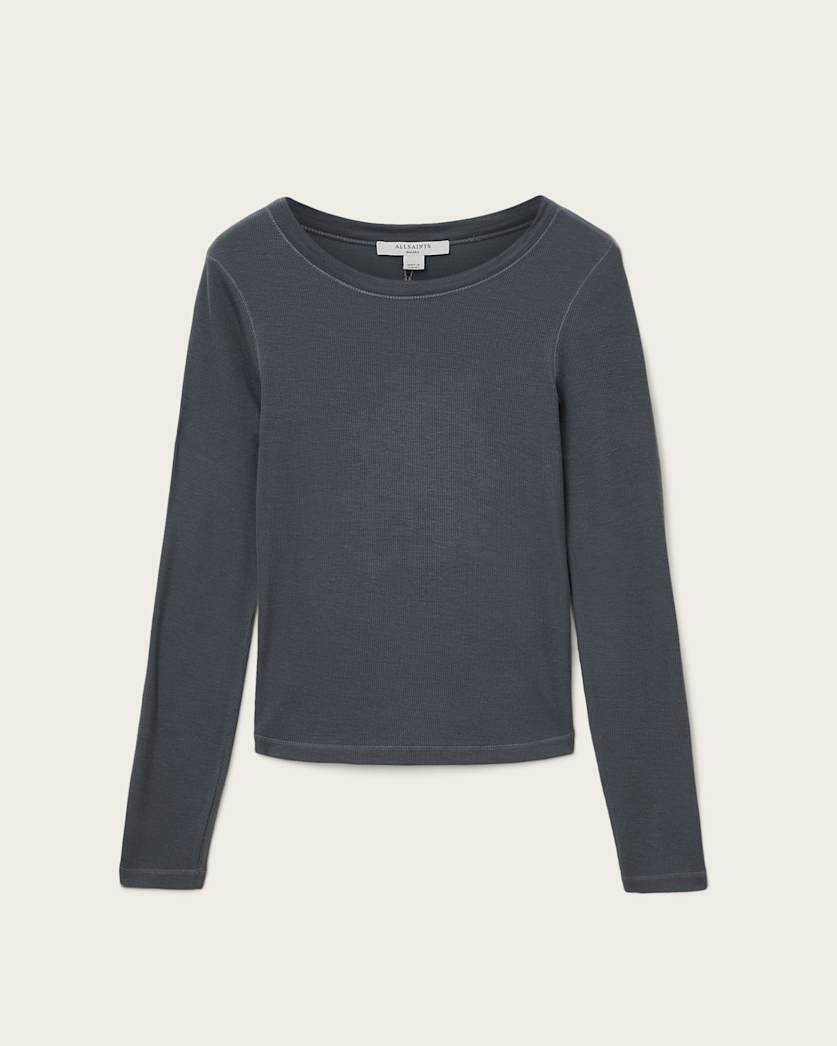 AllSaints Rina Long Sleeve Crew Neck T Shirt Women's Hazed Grey Women's