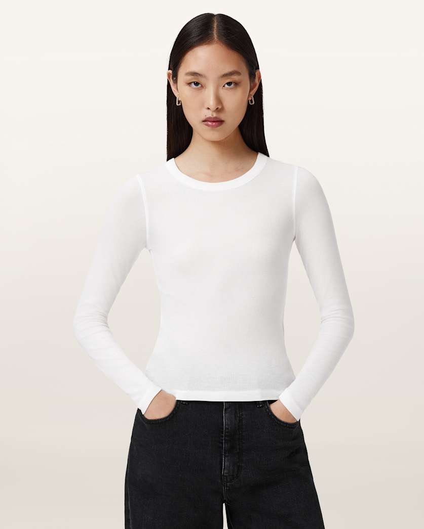 AllSaints Rina Long Sleeve Crew Neck T Shirt Women's Hazed Grey Women's