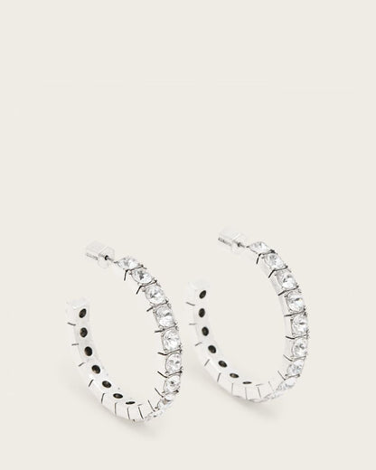 AllSaints Gia Crystal Hoop Earrings Women's Warm Silver Women's