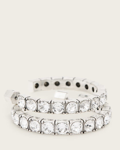 AllSaints Gia Crystal Hoop Earrings Women's Warm Silver Women's