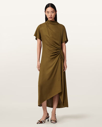 AllSaints Rosie Silk Blend Midi Dress Women's Khaki Green Women's