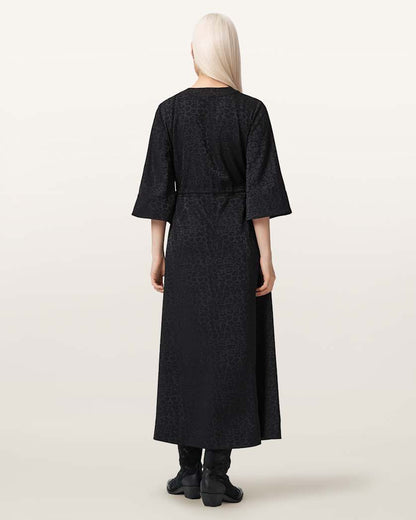 AllSaints Diana Leopard Print Pleated Maxi Dress Women's Leppo Black Women's