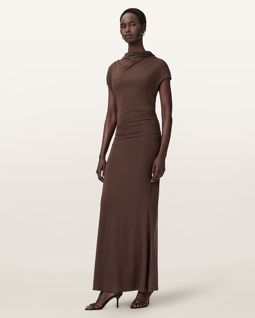 AllSaints Selena Bodycon Maxi Dress Women's Bitter Brown Women's