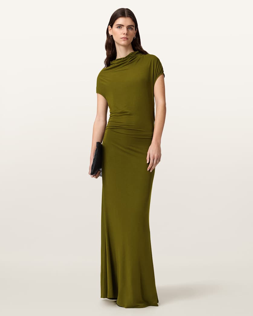 AllSaints Selena Bodycon Maxi Dress Women's Bitter Brown Women's