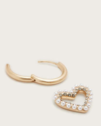 AllSaints Vida Heart Bead Embellished Hoops Women's Warm Brass/White Women's