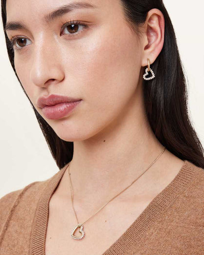 AllSaints Vida Heart Bead Embellished Hoops Women's Warm Brass/White Women's