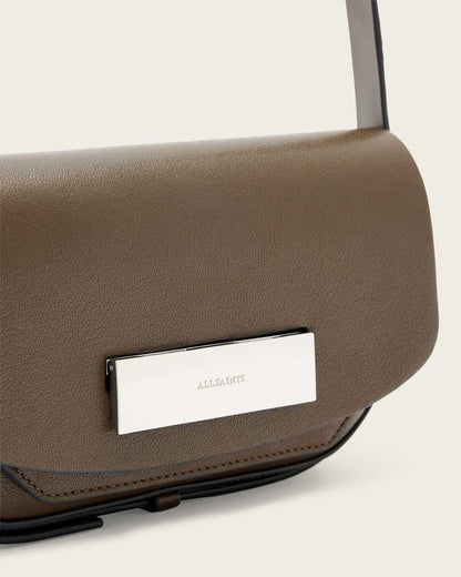 AllSaints Etta Leather Satchel Crossbody Bag Women's Fango Brown Women's