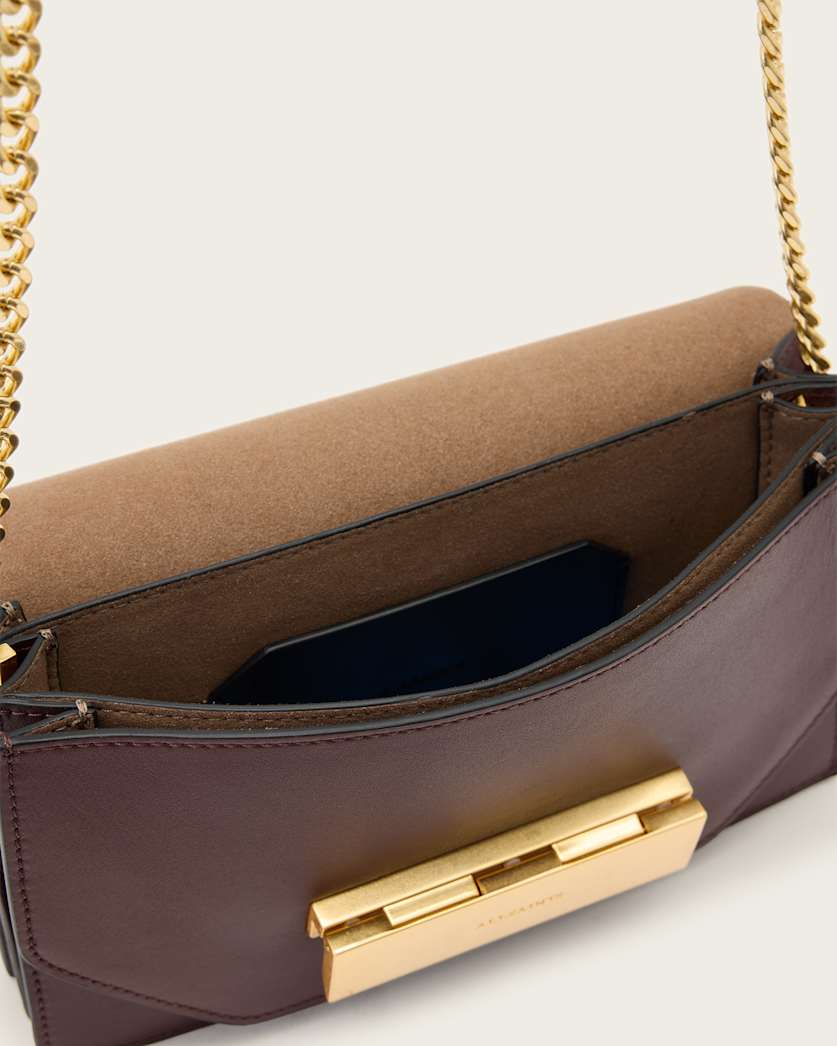 AllSaints Etta Leather Clutch Women's Dark Red Women's