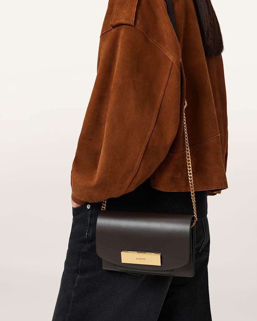 AllSaints Etta Leather Clutch Bag Women's Bitter Brown Women's