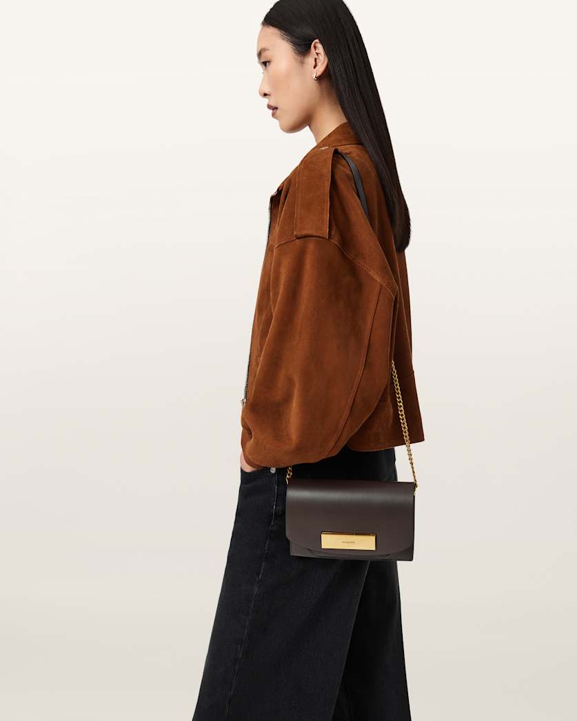 AllSaints Etta Leather Clutch Bag Women's Bitter Brown Women's