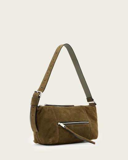 AllSaints Vega Suede Shoulder Bag Women's Olive Green Women's