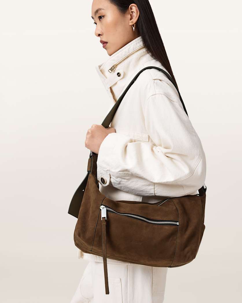AllSaints Vega Suede Shoulder Bag Women's Fango Brown Women's