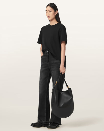 AllSaints Luna Leather Hobo Shoulder Bag Women's Black Women's