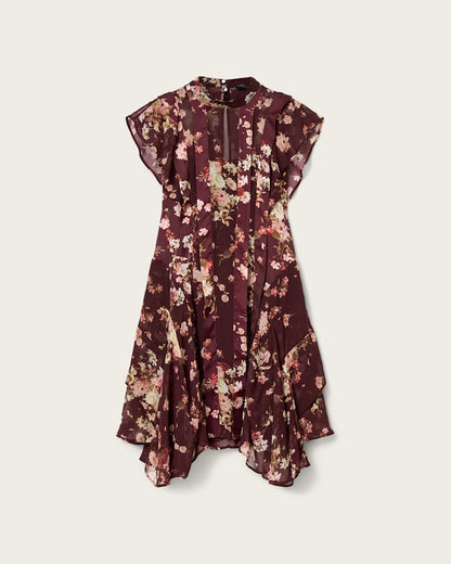 AllSaints Fleur Asymmetric Floral Dress Women's Armada Wine Red Women's