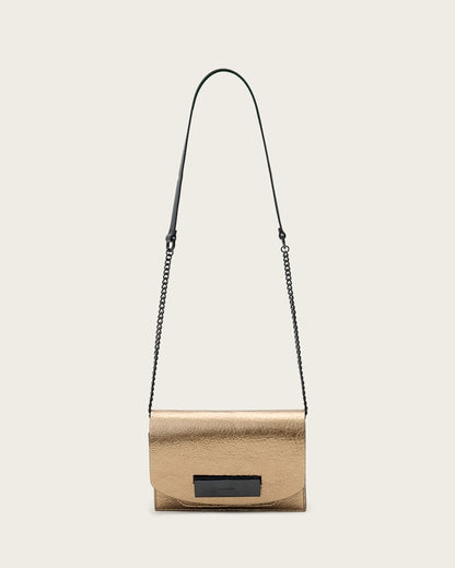AllSaints Etta Metallic Leather Clutch Bag Women's Warm Brass Women's